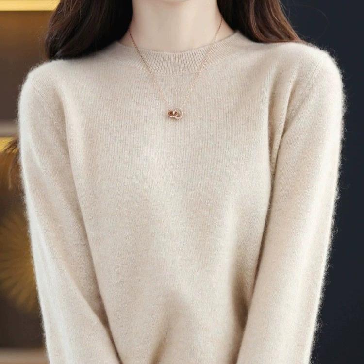 Rundhals Strickpullover Damen Einfarbig Basis Pullover Lockerer Jumper Innenschicht Strickwaren Oberteil Vielseitiger Pullover Freizeitpullover Herbst Winter