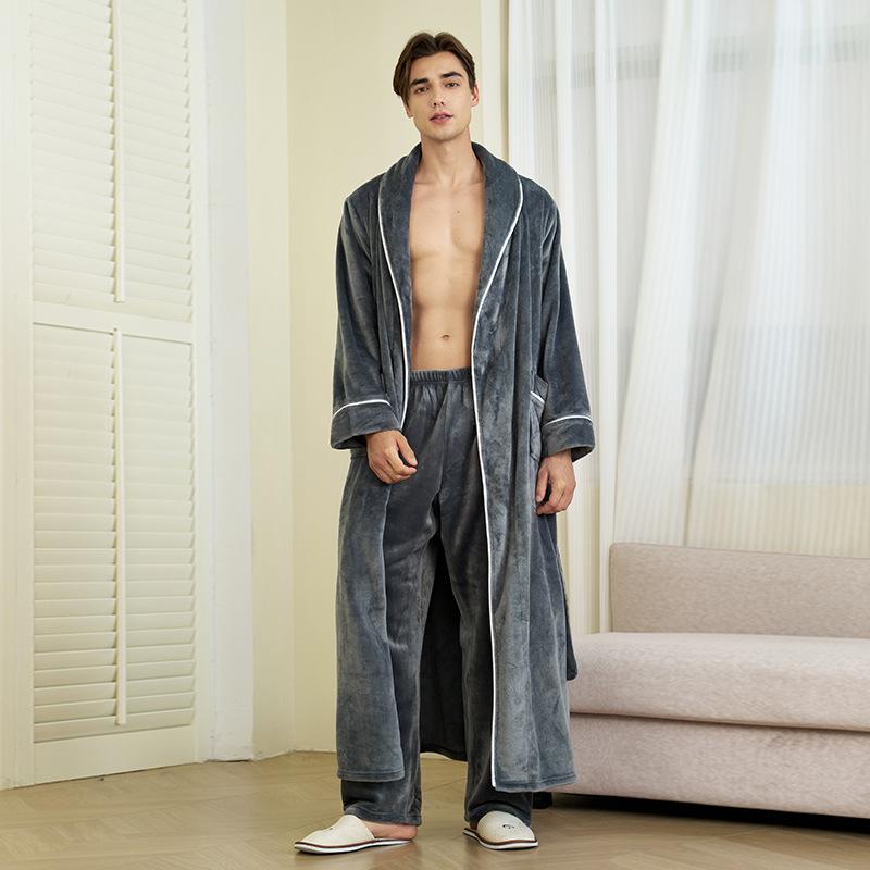 Men's Plush Fleece Robe Set Bathrobe Spa Robes With Pockets Soft Winter Shawl Collar Long Sleeve Robe Warm Pants Set for Men Fluffy Homewear Sleepwear
