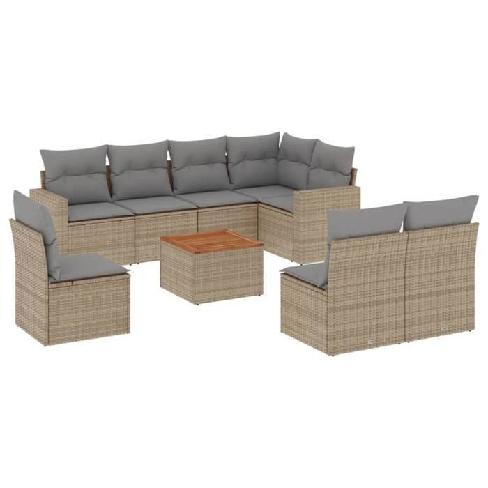 VidaXL Garden Lounge Set with Cushions 9 Pcs, Patio Sofas, Furniture Set, Outdoor Terrace Furniture, Beige 3224162
