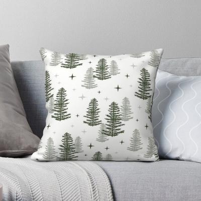 Christmas Night With Green Trees Square Pillowcase Polyester Linen Velvet Pattern Zip Decorative Pillow Case Car Cushion Cover
