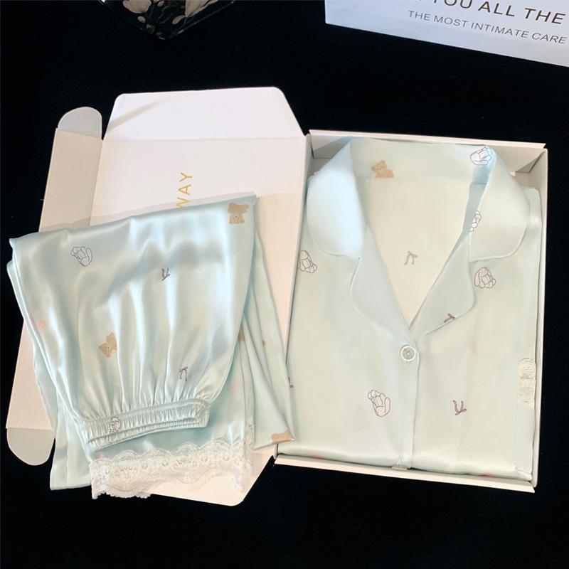 

Пижамный комплект из искусственного шелка с имитацией ветра и чистым желанием, женский, летний, свежий, с короткими рукавами и брюками, домашняя одежда M