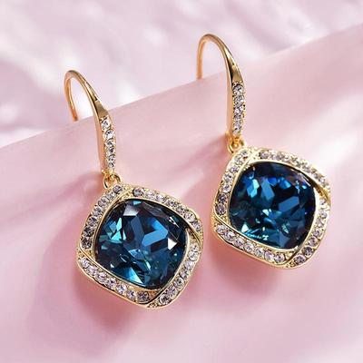 Women's Blue Crystal Geometric Earrings - Simple & Sweet Autumn/Winter 2022 Style