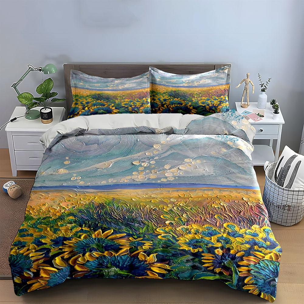 Sunflowers and scenic landscape. Bedding sets Duvet cover sets Duvet covers Pillowcases(1 * Duvet Cover 2 * Pillowcases without duvet insert)