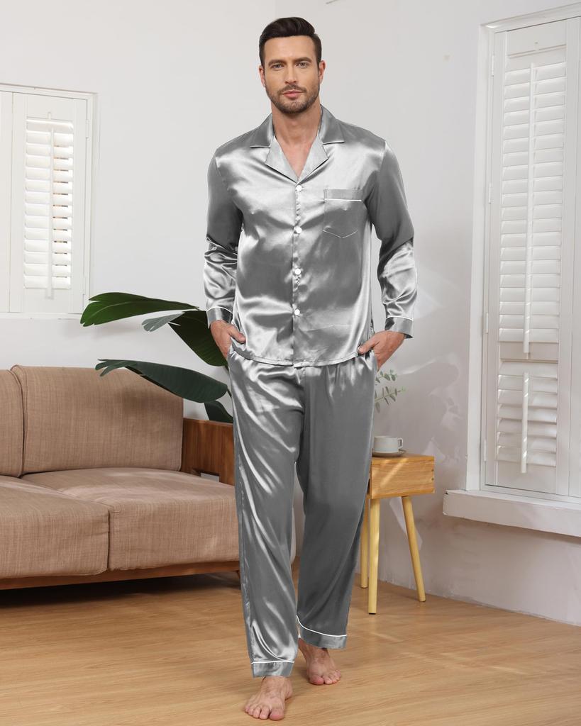 Mcodare Long Top and Bottom Synthetic Gentle on the Relaxing Pajamas for a Good Comfortable Perfect for and Hospital Plus Sizes Men's Open-Front