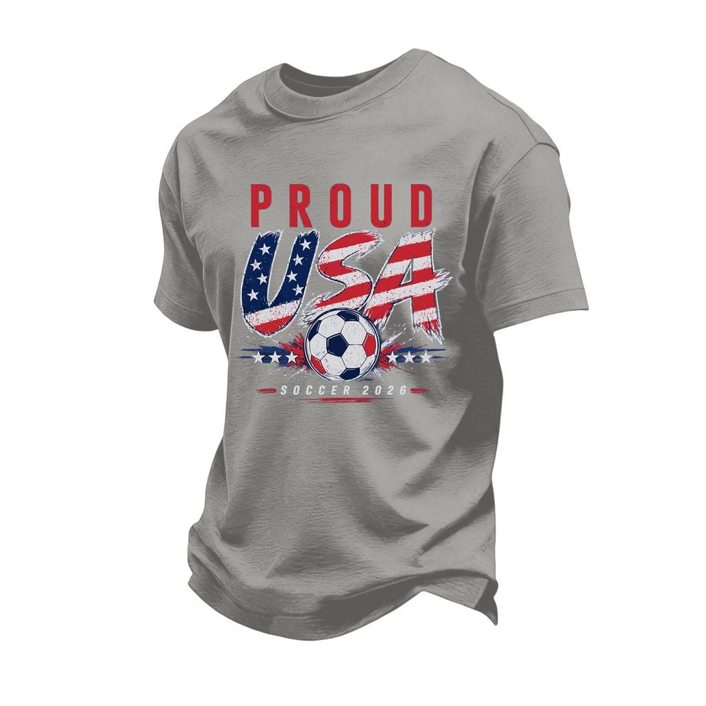 Men's Soccer Graphic Short Sleeve T-Shirt Loose Fit Casual Team Support Top