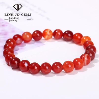 Striped Agate Round Bead Bracelet - Unisex, Simple Fashion for Summer