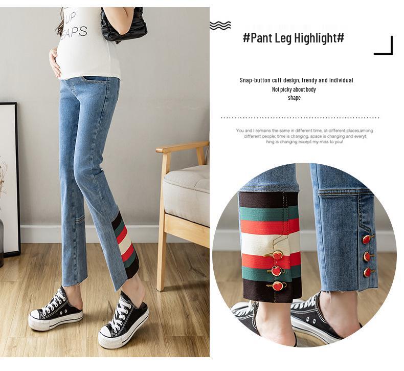 Frühling 2026 Koreanischer Stil Hohe Taille Schwangerschaft Skinny Jeans mit Bauchstütze