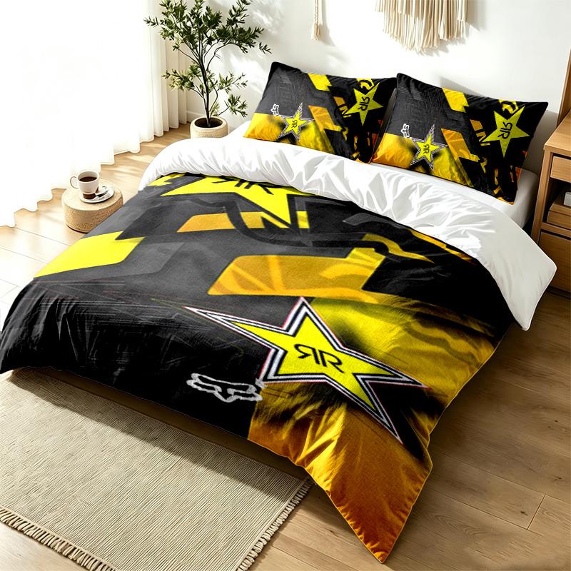 Rockstar Energy 3pc Duvet Cover Set Simple Modern Bedding Set Wrinkle Resistant Soft Fabric All Season Use a perfect gift