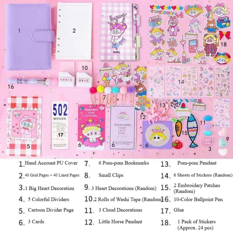 Fairy Instagram Style Hand Account Book Set Cute Macaron Color Girlish Notebook Journal with Stickers and Decorative Accessories Perfect Gift for Girl