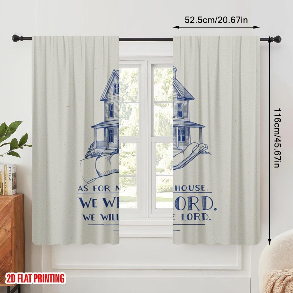 2pcs 2D flat printing Curtain House Serve Lord Joshua 100% Polyester Fabric Without Electricity Birthday Party for Holiday
