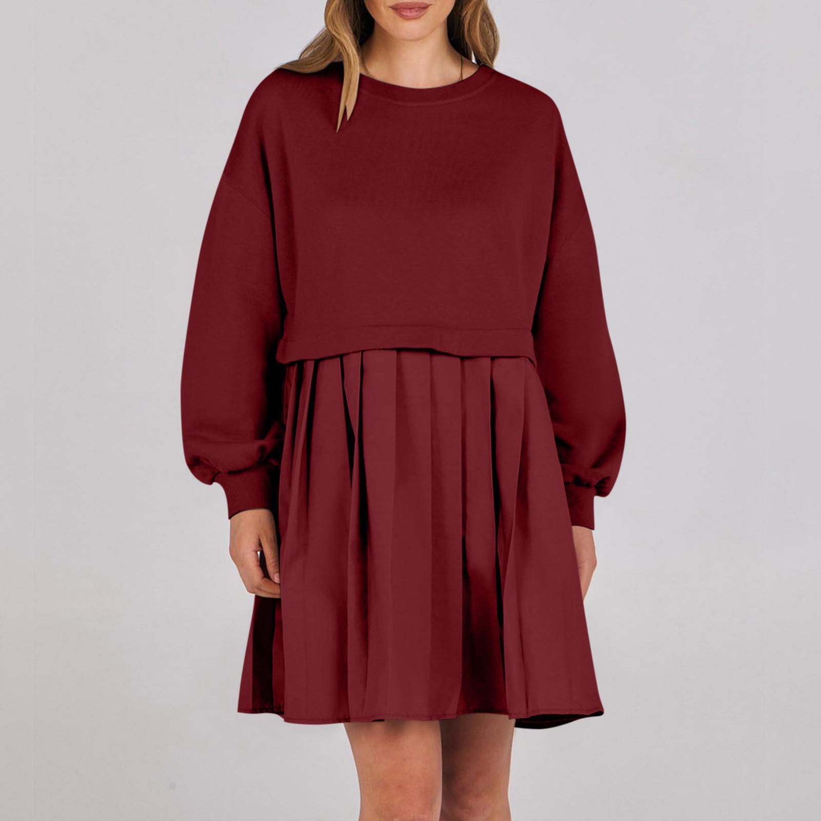 Женское платье-толстовка большого размера с длинным рукавом в стиле пэчворк — фото 12