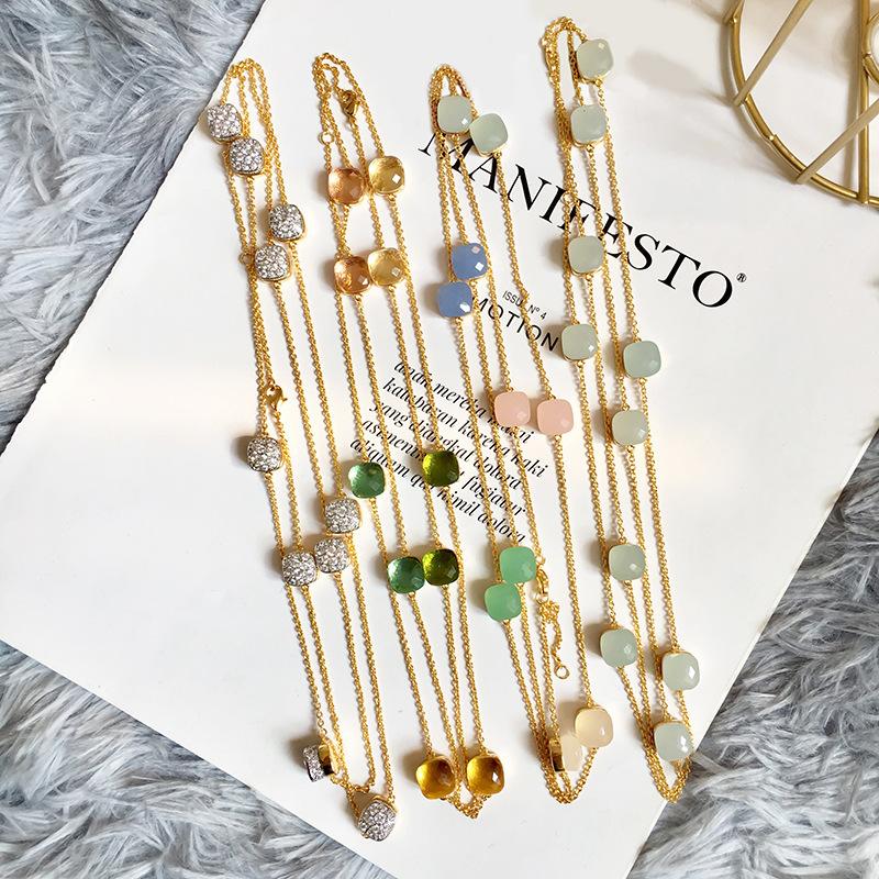 Fashion Beaded Necklaces Long Sweater Chain Necklace Faceted Colorful Candy Fruit Sugar Pendant Crystal Necklace Stainless Steel