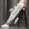 Pantalones de Algodón y Lino para Hombre Tendencia Hebilla de Disco Pantalones Hallen Hombre Primavera Verano Cómodos Transpirables Pantalones Casuales