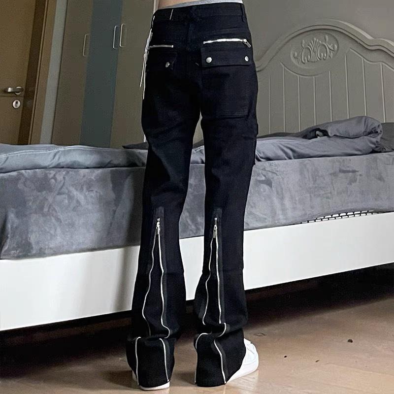 Men's Trendy Straight Flare Zipper Slit Casual Jeans