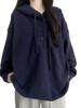 Women's Blue Hooded Sweatshirt Sweater - Autumn/Winter 2025, Lazy Style, Loose Knit Korean Design