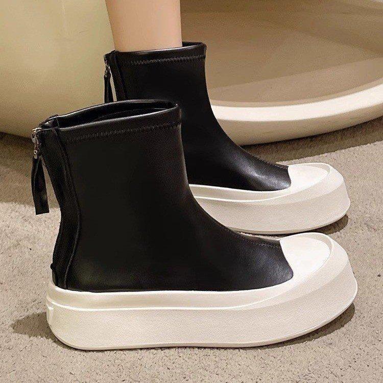 Bottes courtes élastiques Bottes courtes décontractées Semelle épaisse Muffin Chaussures pour femmes Hautes Chaussures simples Tendance Printemps et Automne Bottes simples