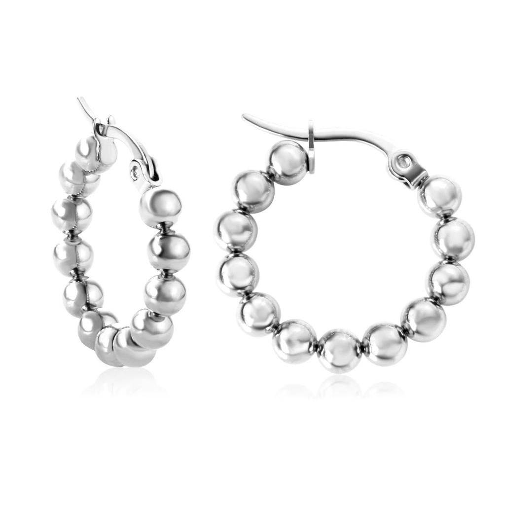 High-End European and American Stainless Steel Hoop Earrings with Steel Beads