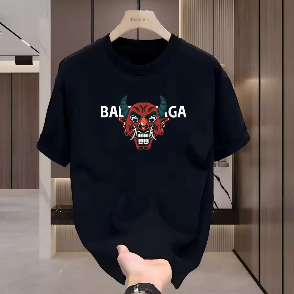 Spring Summer Printed Pure Cotton Men's Short-Sleeved T-Shirt Fashion Trend Style Home Use Round Collar