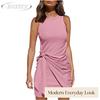 JPNTKY Women's Fashion Summer Spring Solid Color Print O-Neck Sleeveless Casual Dresses