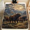 1PC Moonlit Highland Yaks Print FlAannel Blanket, High quality Comfortable for All Seasons, Home Decor, Warmth and Comfort