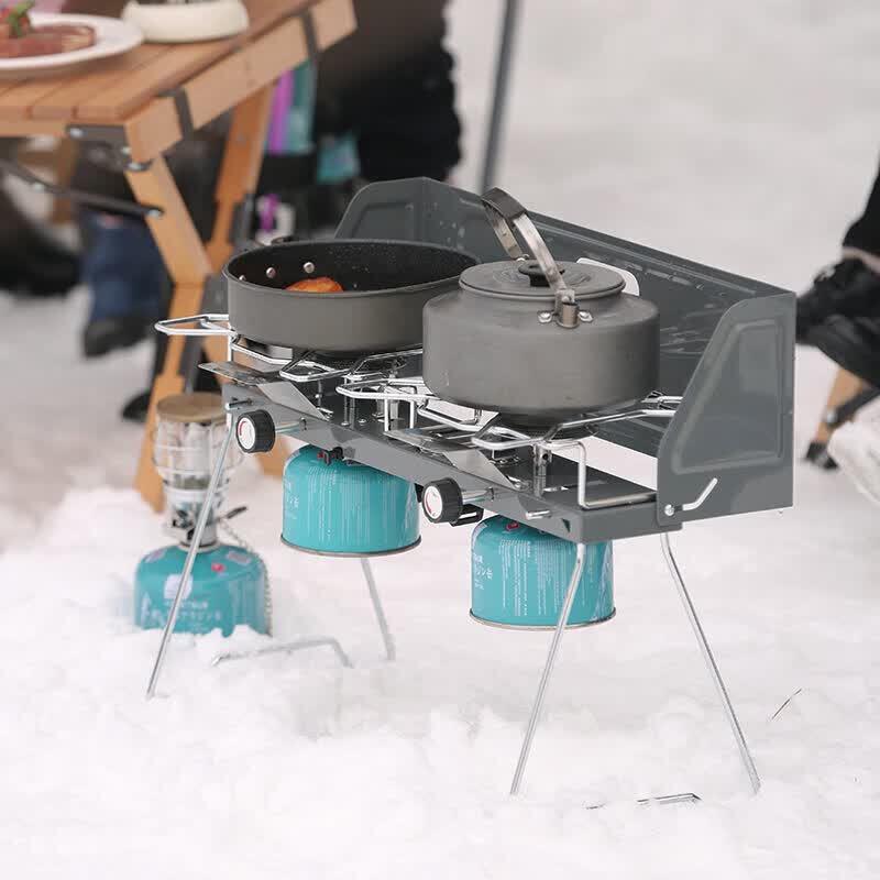 JINGGENG Outdoor Portable Gas BBQ Grill & Camping Stove with Windshield