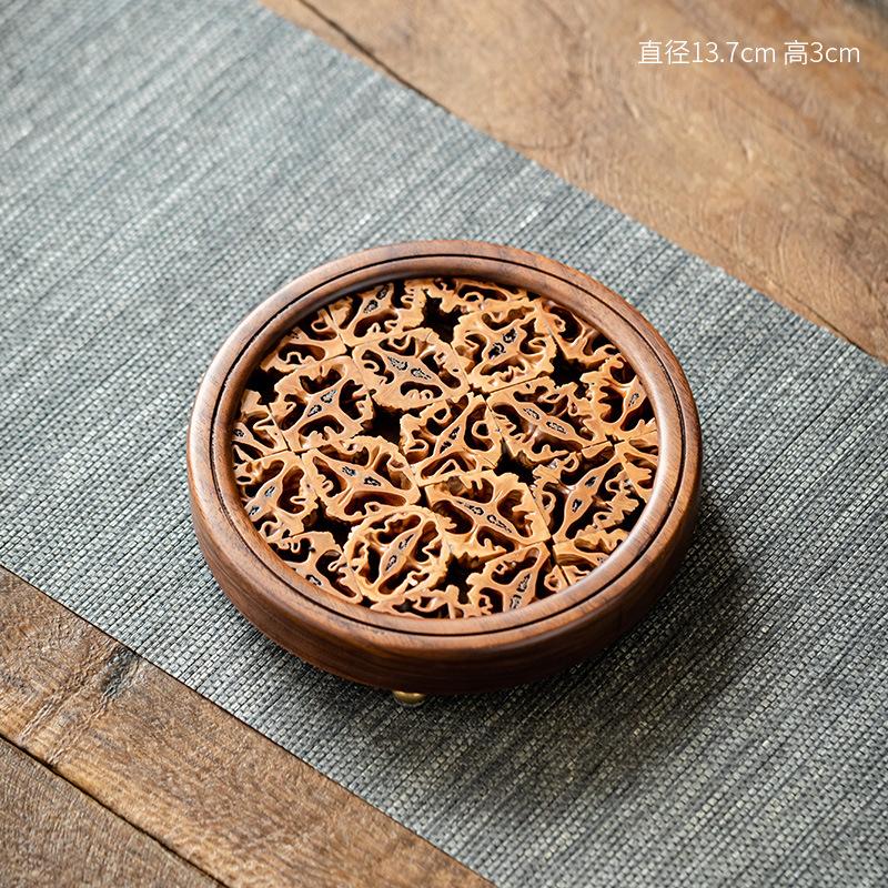 Gaiwan Tea Stand Solid Wood Pot Holder Tray for Dry Brewing Black Walnut Zen Tea Ceremony Board Rustic Heat Insulation Teaware