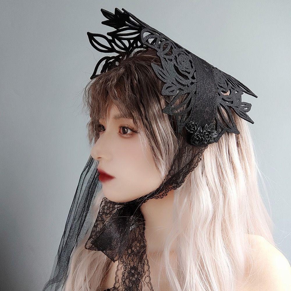 Lace Thorns Rose Crown Black Veil Spider Hat Vintage Gothic Hair Clip  Halloween