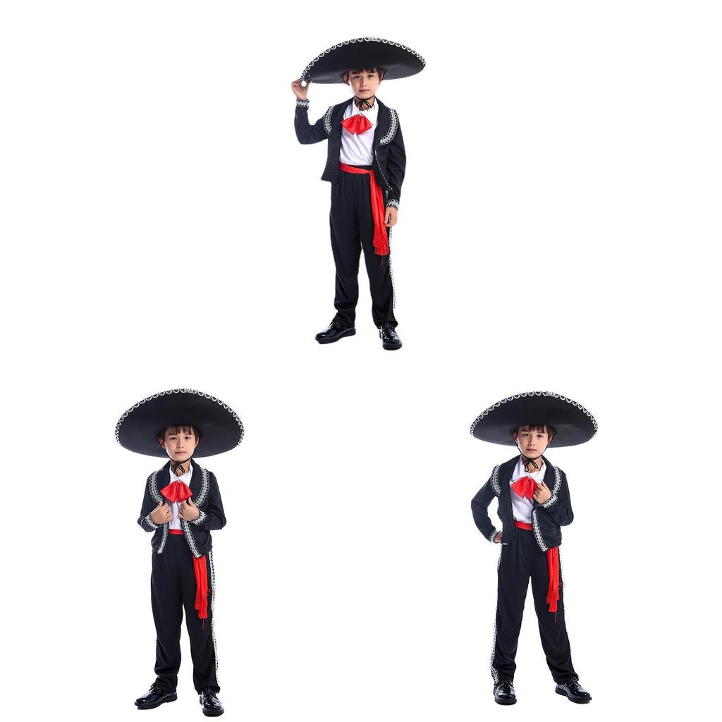 Ethnic Mexican Childrens Dance Attire With Printed Design And Long Sleeve For Stage Use