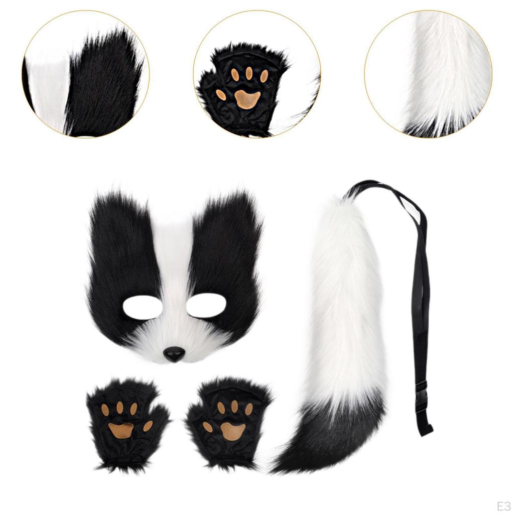 Animal Mask and Tail Set Long for Role Play Halloween Party Costume