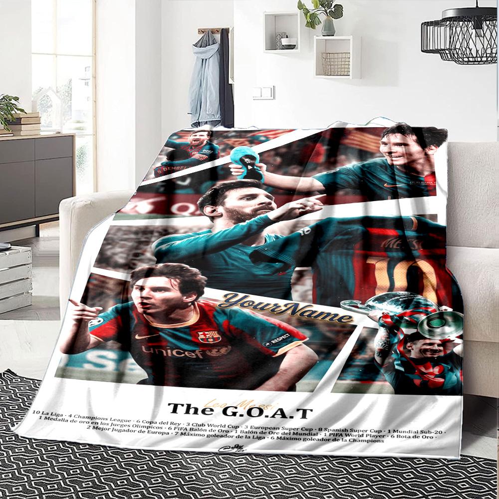 Messi Personalized Text Blanket Multi-purpose Customizable Blanket Soft & Cozy Perfect for Bedding Couch Nap Seaside for All Occasions