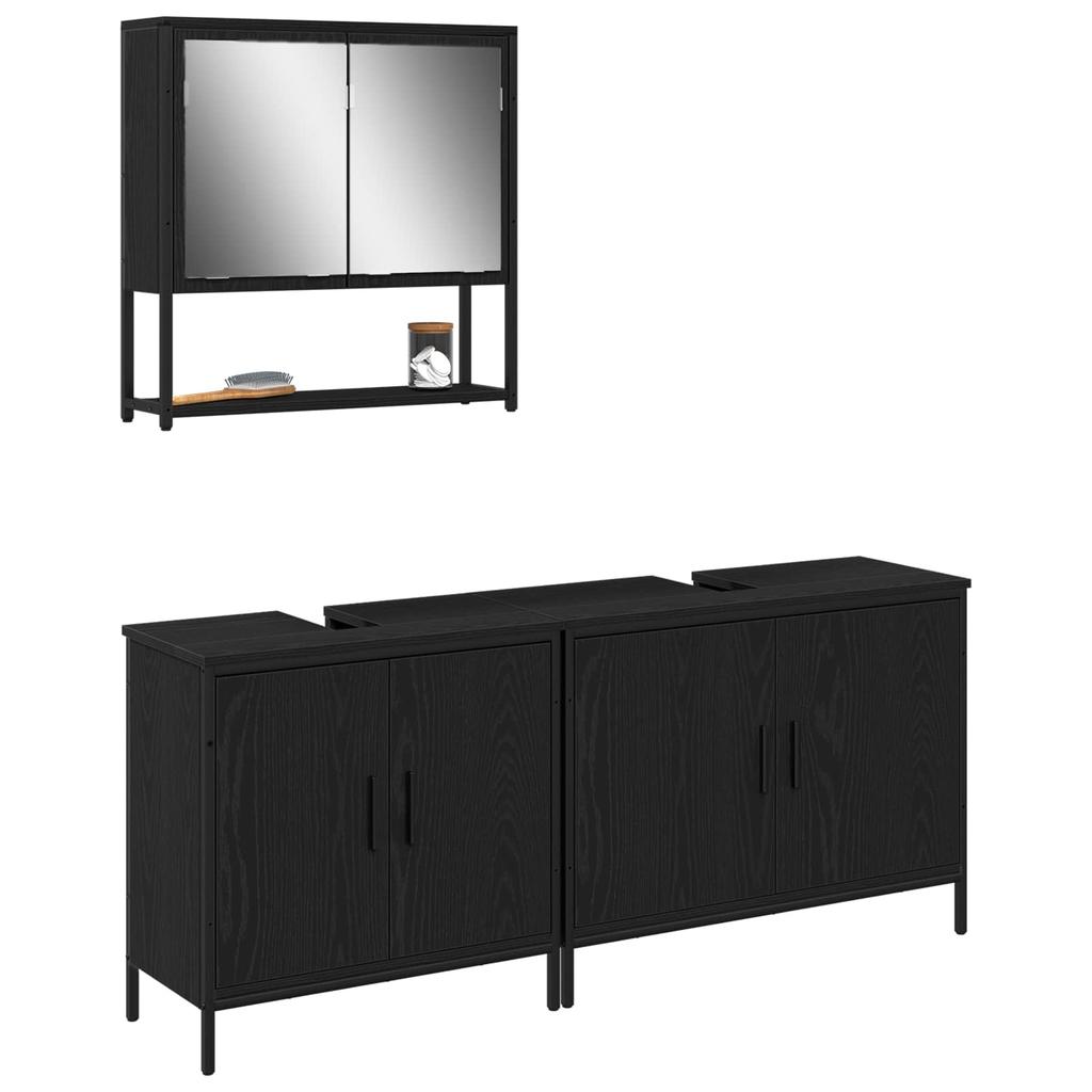 Bathroom Furniture Set with Shelf 3 Pcs Black Particle Board