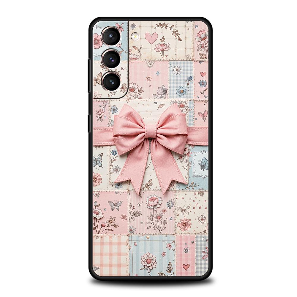 Phone Case Cover for Samsung Galaxy S25 Edge S24 S23 S22 S20 S21 FE Ultra S10 S10E Plus 5G Soft TPU Bow-Knot Pink Bow Pattern