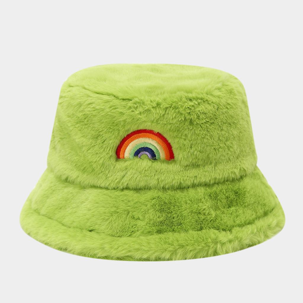 

Classic Fisherman Hat With Embroidered Rainbow For Autumn Winter Outdoor Casual Wear зелений