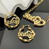 Custom Double Layer Name Necklace Hoop Earrings Set Personalized Nameplate 316L Stainless Steel 18K Gold PVD Waterproof Jewelry