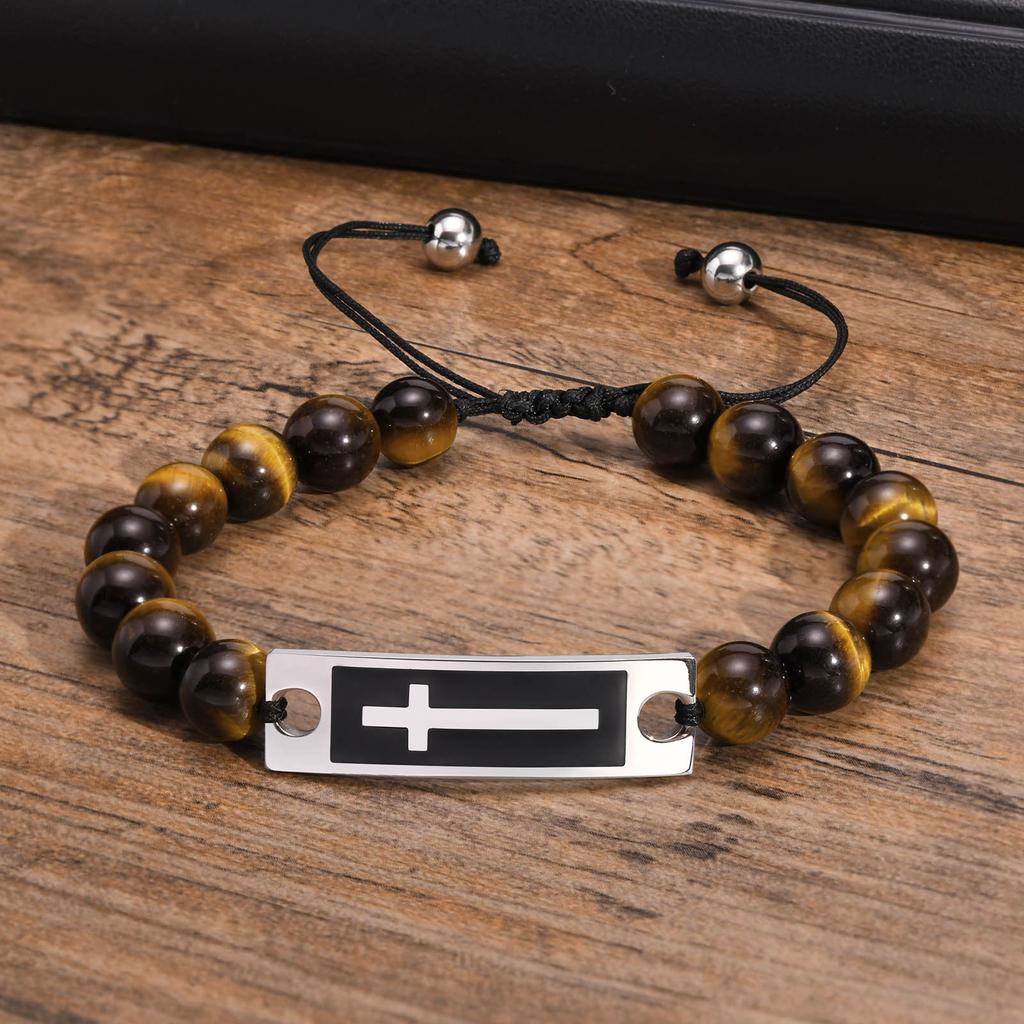 Men Cross Bracelets,Casual Braided Rope Stainless Steel Metal Bracelet,Male Religious Faith Gifts Jewelry