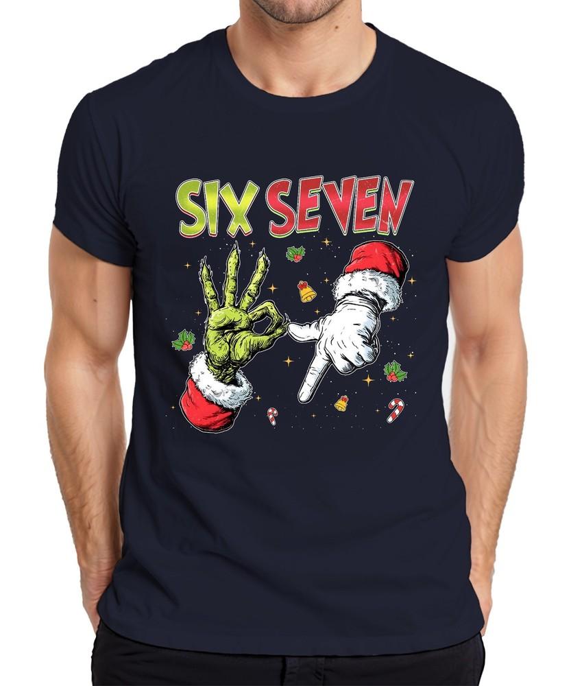 Six Seven Grinch Italian Brain Red 6 7 Hand Sign Christmas Meme Unisexs Tshirt