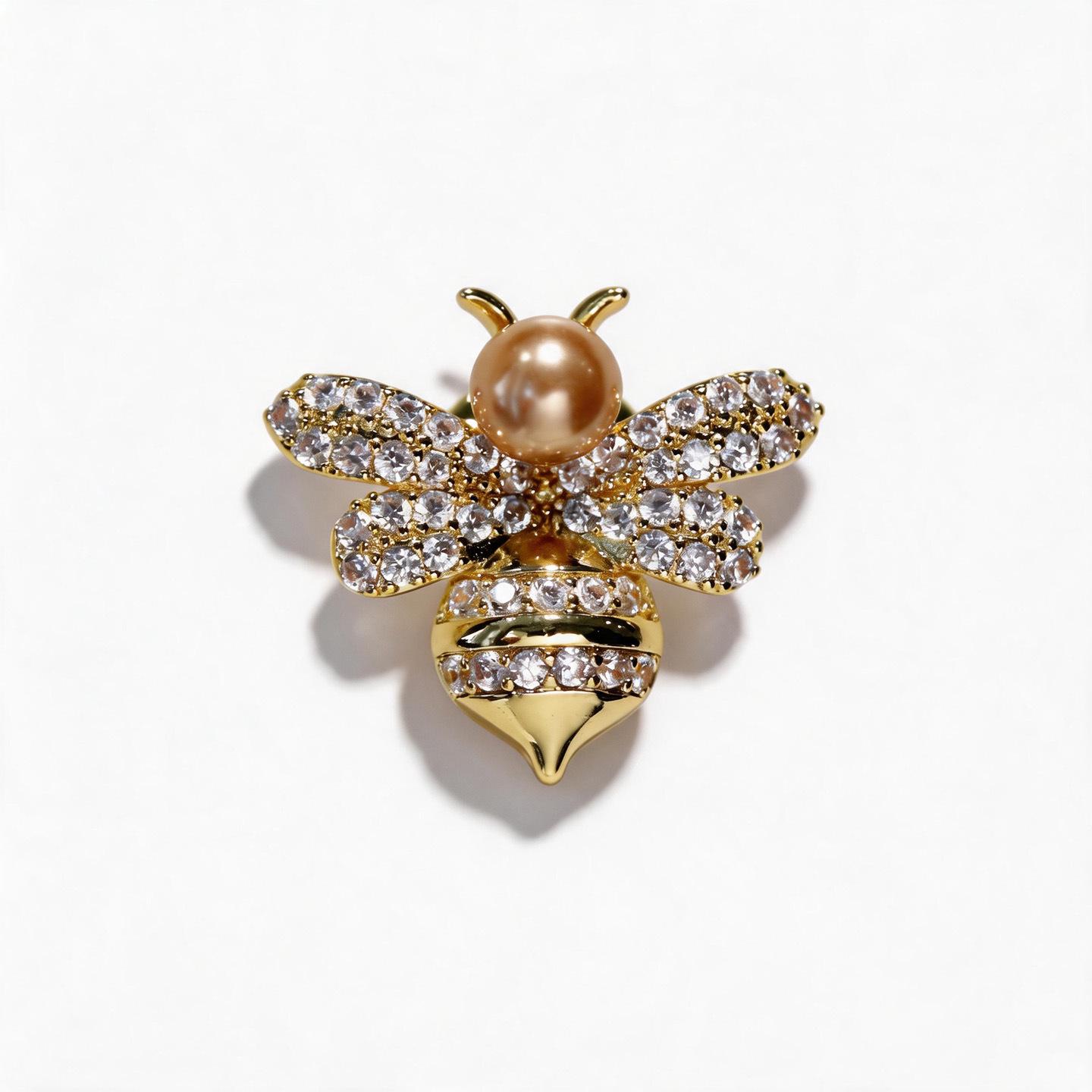 Bo Xin Yun High-End Zircon Bee  Freshwater Pearl Brooch - Stylish Lapel Pin Accessory