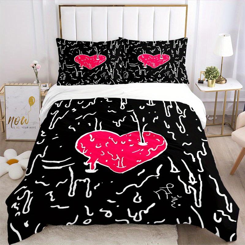 3pcs Heart Print Bedding Set, Ideal for Home Use, Suitable for Bedroom Decor (1*Duvet Cover + 1/2*Pillowcases, No Core) yy250821195