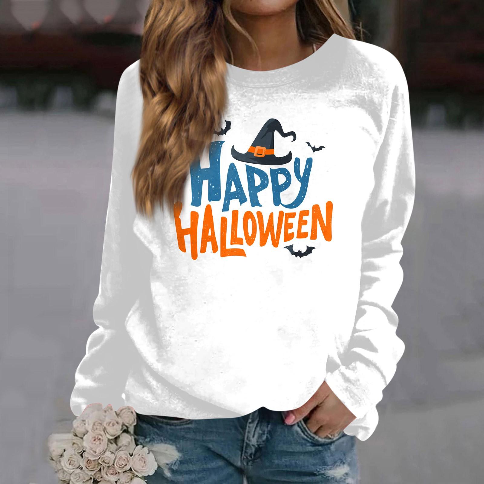 

Женская мода повседневная длинная рукава Хэллоуин принтованный круглый вырез свитер Топ M