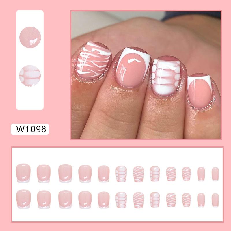 Simple small short T-shaped nail white pure French leopard print fake nail versatile tablets can be mixed