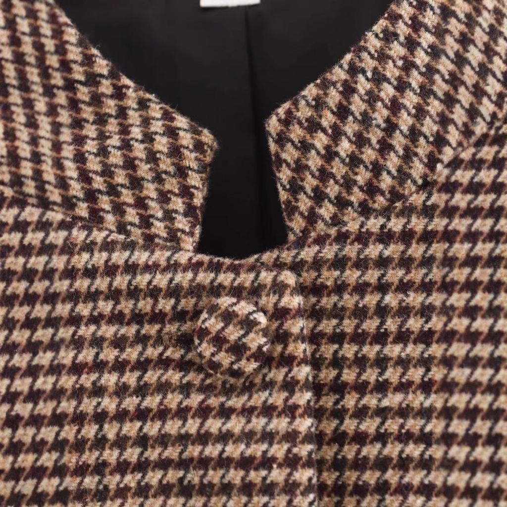 Europäische & Amerikanische Damen Retro Hahnentritt Stehkragen Jacke