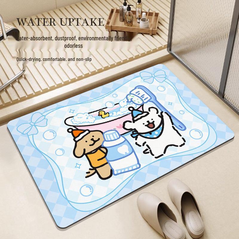 Cartoon Cute Non-Slip Diatom Mud Floor Mat - Quick Dry Water-Absorbent Bathroom & Toilet Door Mat