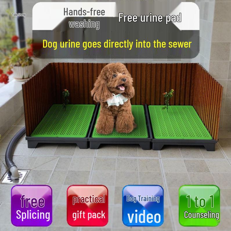 Automatic Flat Pad Dog Toilet with Anti-Stepping Technology for Small and Medium Dogs - Includes Flushing Lawn for Poop and Urine.