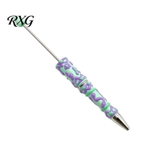 Cute Cream Texture Pen DIY Beadable Pen, Plastic Beaded Black Ink Ballpoint Handmade Style for Students Teens Teachers School Office Supplies