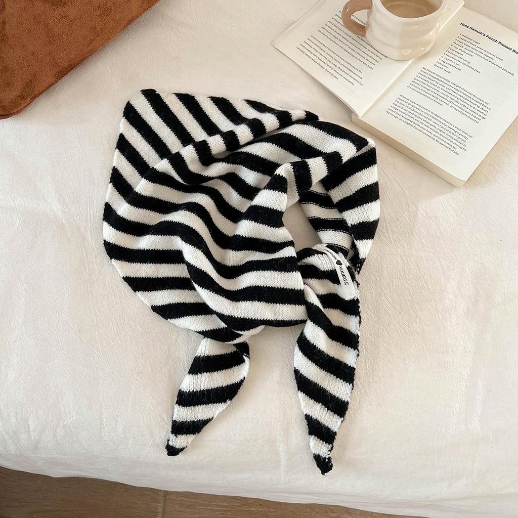 Triangle Scarf Striped Shawl Headscarf Knitted Women's Korean Multi-functional Small Scarf