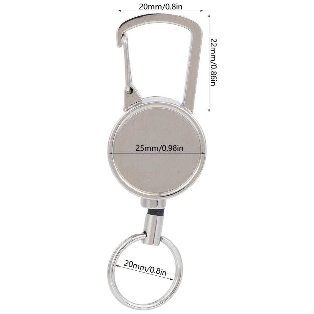 2 Pcs All Metal Key Ring 2.5cm Retractable Keychain Durable ID Badge Holder  Camping