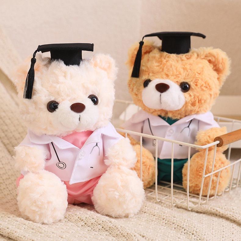 Graduation Bear: White Teddy Plush for Doctors, Nurses, and University Students - Twist Flower Souvenir