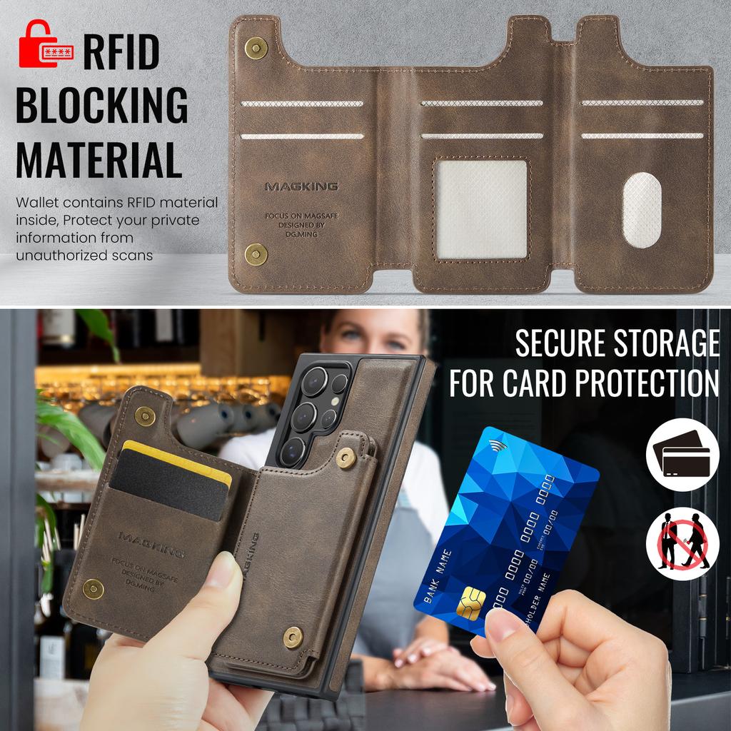 MAGKING K3 Series For Samsung Galaxy S24 Ultra Magnetic Case Wallet PC + TPU + PU Phone Cover