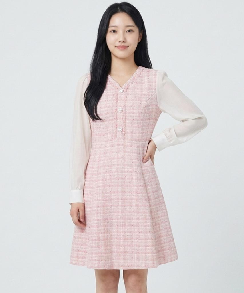 ECOLEDEPARIS Contrast Sleeve Tweed Dress_Rb33Woae13Z