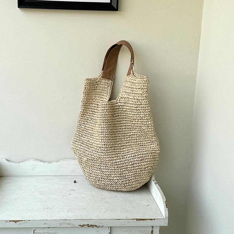 Borsa a Spalla Intrecciata Fatta a Mano Vintage da Spiaggia Estiva Rattan Rattan Borse da Shopping Bohémien da Donna per Viaggio Estivo Vacanza Tote Casual